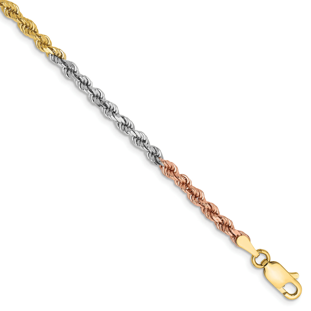14k Tri-Color 2.9mm D/C Rope Chain-021TC-7