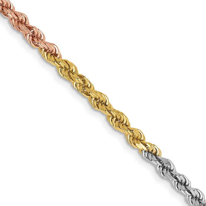 14K Tri-colored 24 inch 2.9mm Diamond-cut Rope with Lobster Clasp Chain-021TC-24