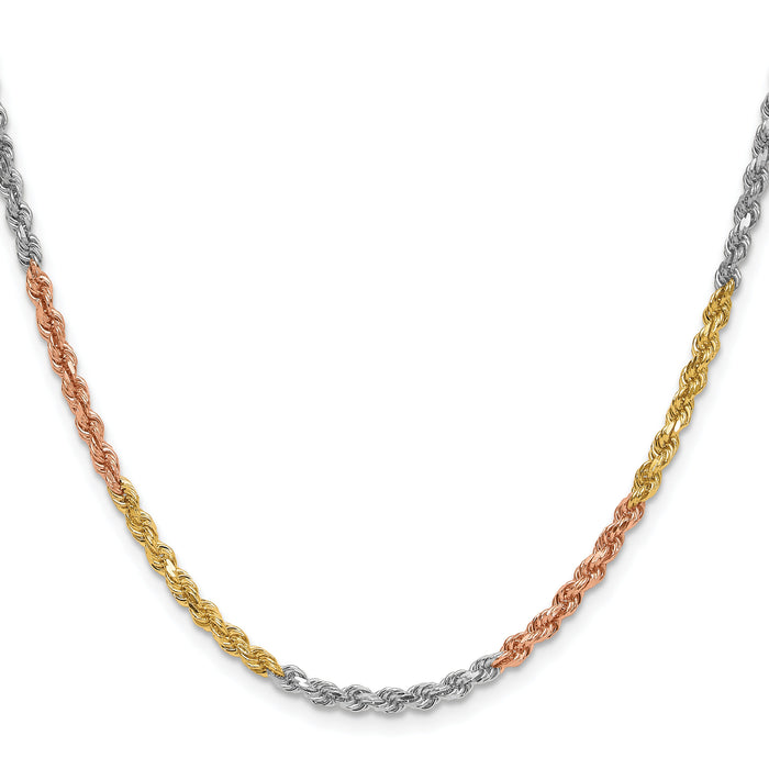 14k Tri-Color 3mm D/C Rope Chain-023TC-22