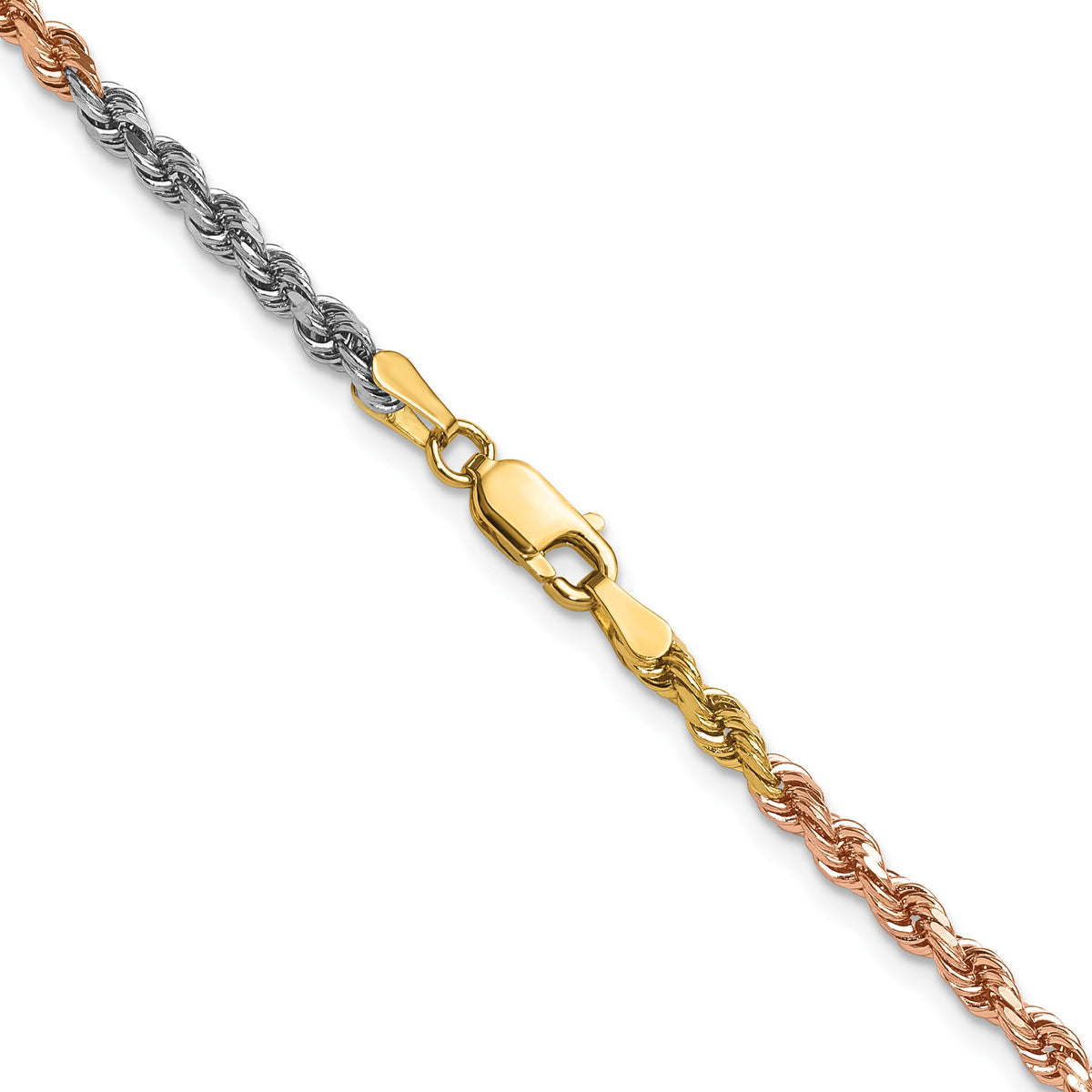 14k Tri-Color 3mm D/C Rope Chain-023TC-22