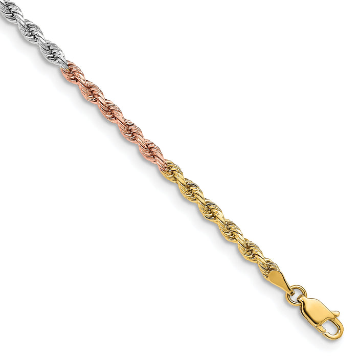 14k Tri-Color 3mm D/C Rope Chain-023TC-8