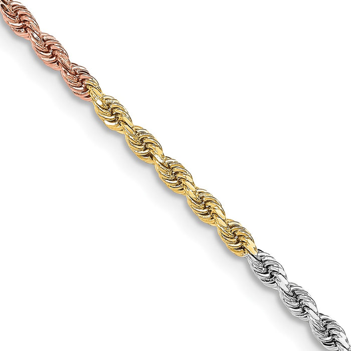 14K Tri-colored 18 inch 3mm Diamond-cut Rope with Lobster Clasp Chain-023TC-18