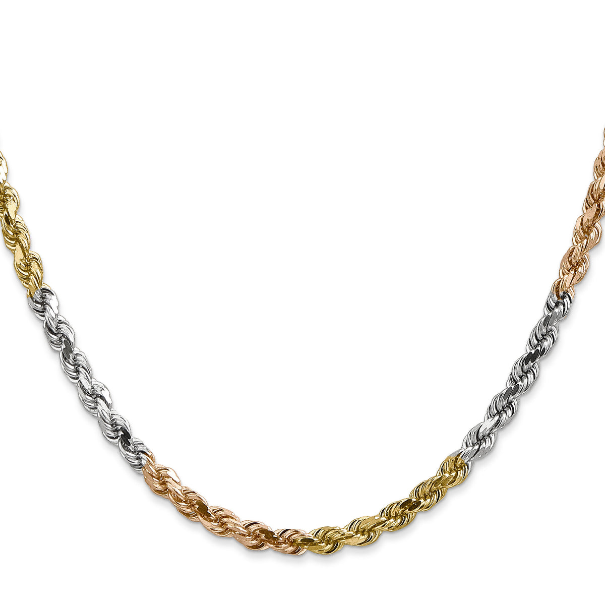 14k Tri-Color 4mm D/C Rope Chain-030TC-18
