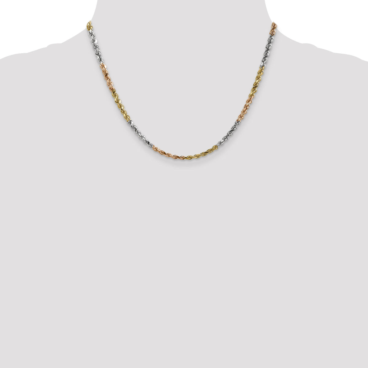 14k Tri-Color 4mm D/C Rope Chain-030TC-18