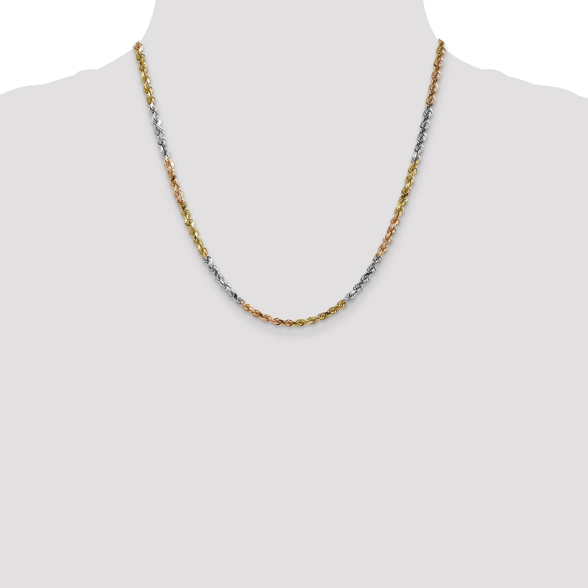14k Tri-Color 4mm D/C Rope Chain-030TC-20