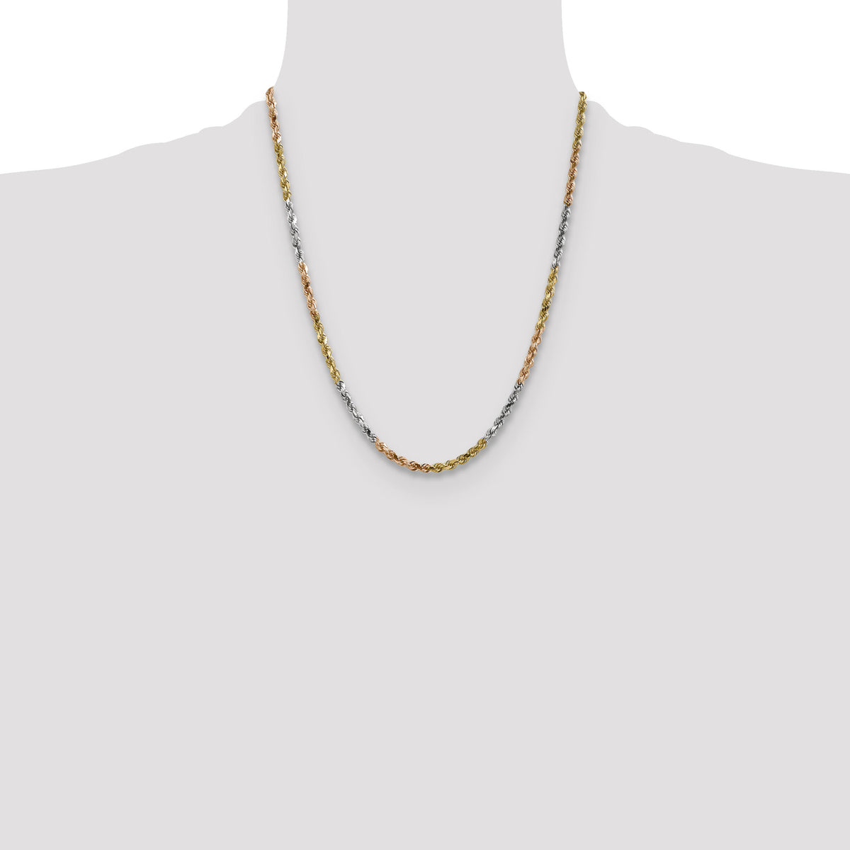 14k Tri-Color 4mm D/C Rope Chain-030TC-22