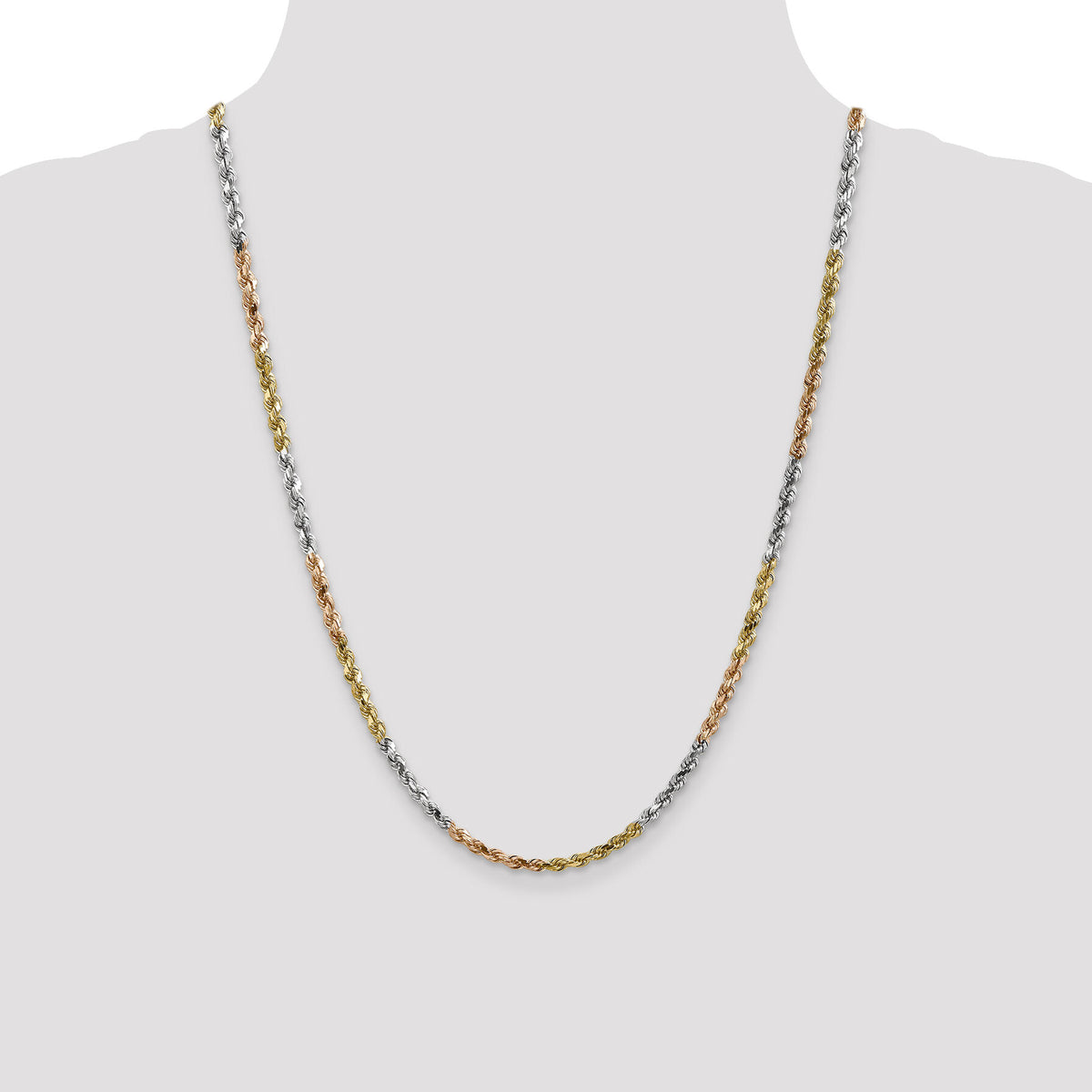 14k Tri-Color 4mm D/C Rope Chain-030TC-24