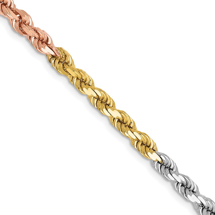 14K Tri-colored 18 inch 4mm Diamond-cut Rope with Lobster Clasp Chain-030TC-18