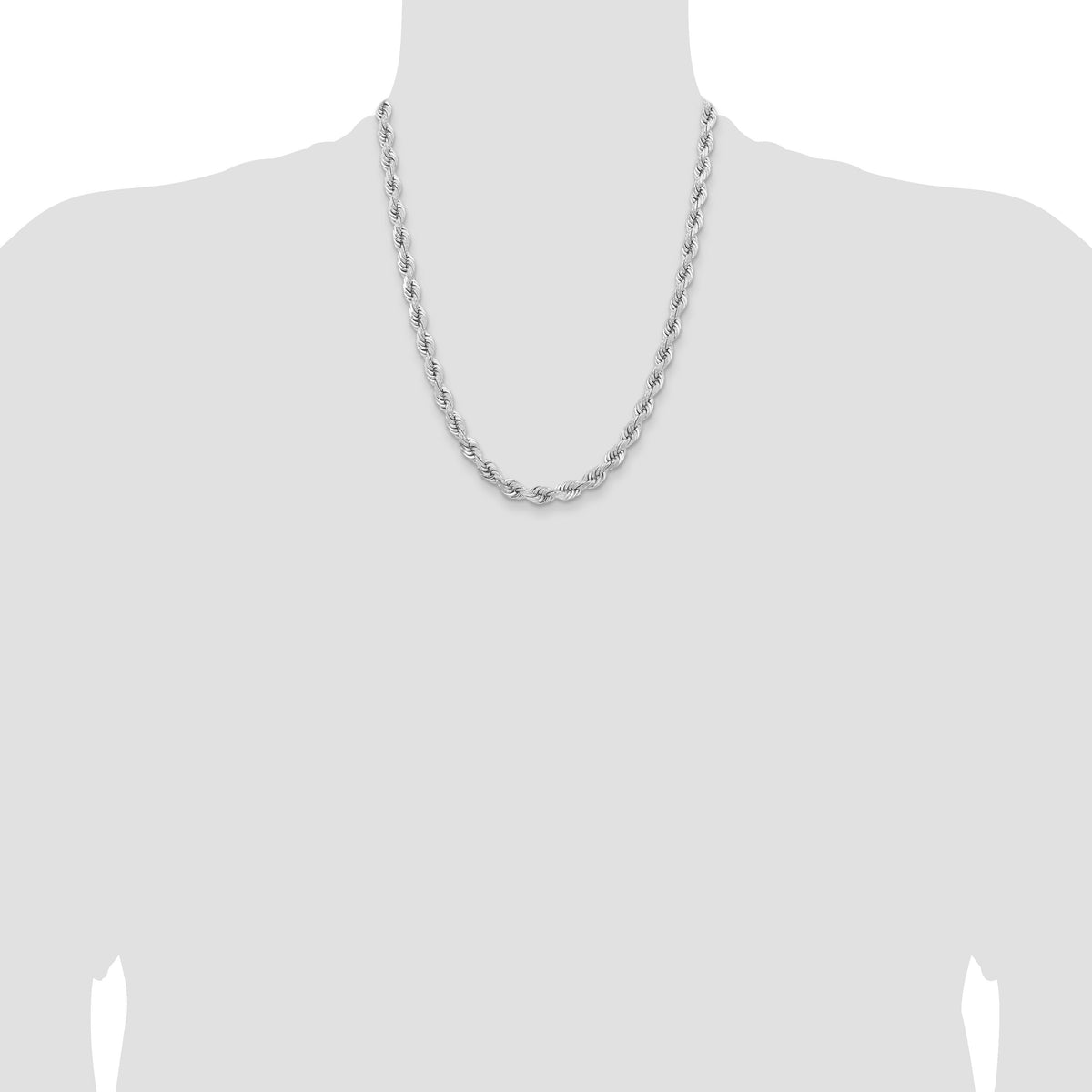 14k WG 6.5mm  D/C Rope with Fancy Lobster Clasp Chain-045W-22
