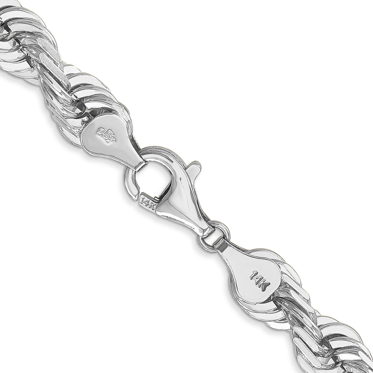 14k WG 7mm  D/C Rope with Fancy Lobster Clasp Chain-050W-26