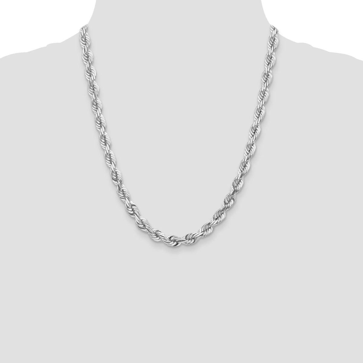14k WG 7mm  D/C Rope with Fancy Lobster Clasp Chain-050W-22