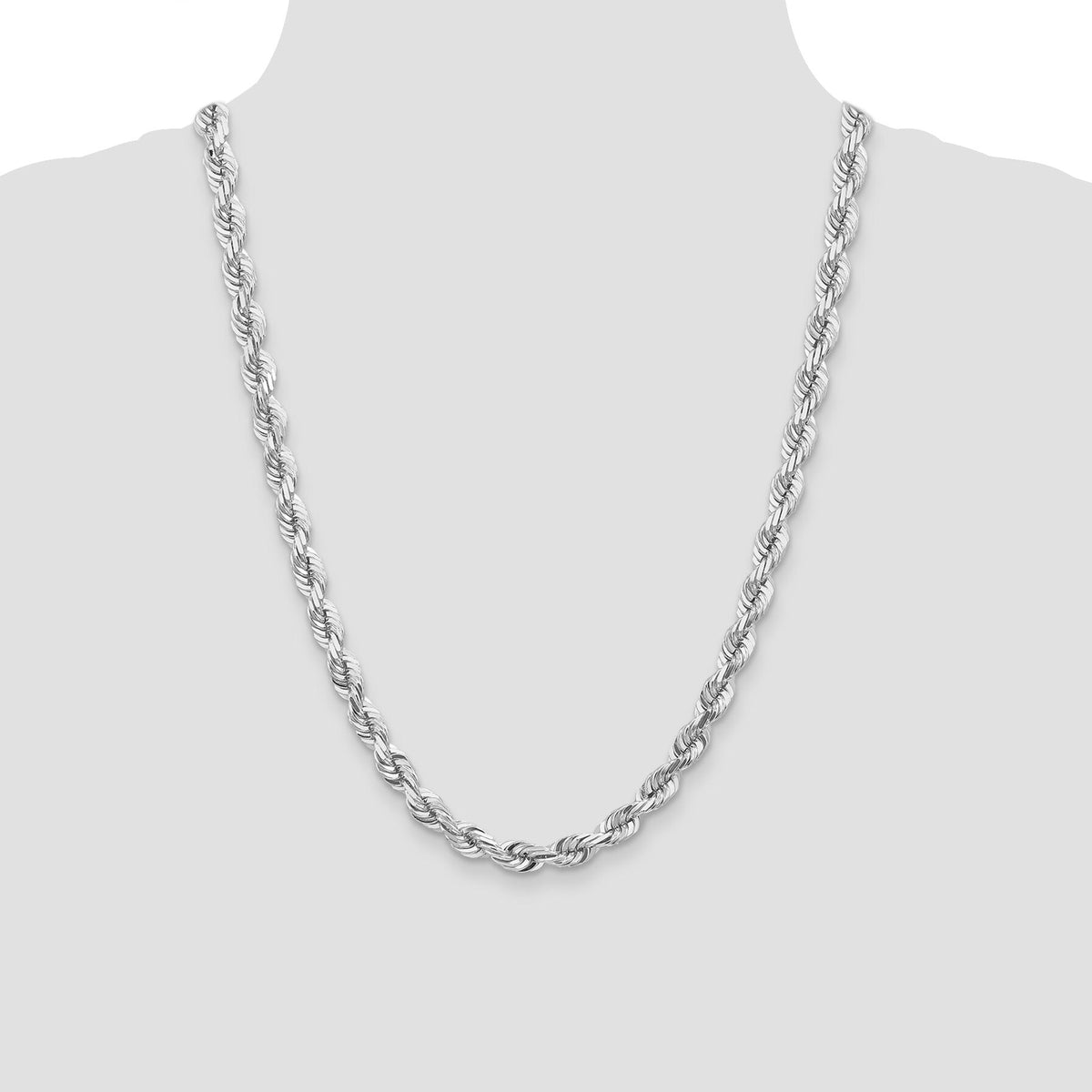 14k WG 7mm  D/C Rope with Fancy Lobster Clasp Chain-050W-24