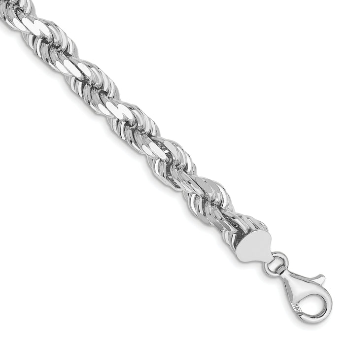 14k WG 7mm  D/C Rope with Fancy Lobster Clasp Chain-050W-9