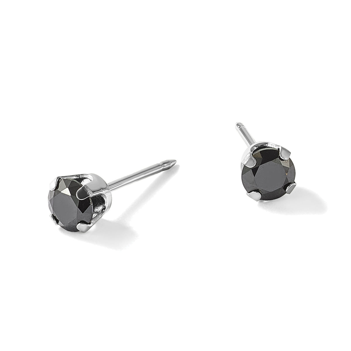 Inverness 14k Polished White Gold 4mm Black CZ Stud Earrings-1085EW