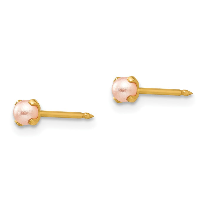 Inverness 14k 3mm Pink Simulated Pearl Post Earrings-109E