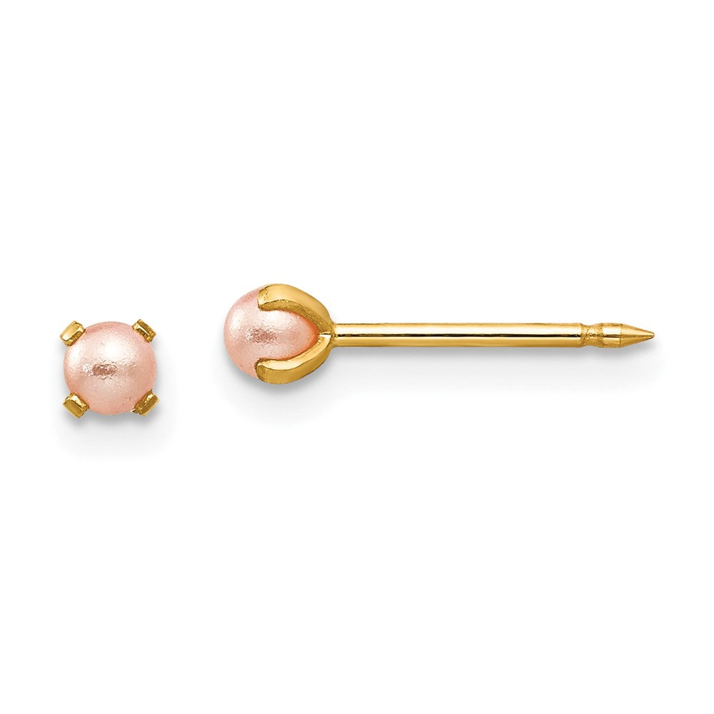 Inverness 14k 3mm Pink Simulated Pearl Post Earrings-109E