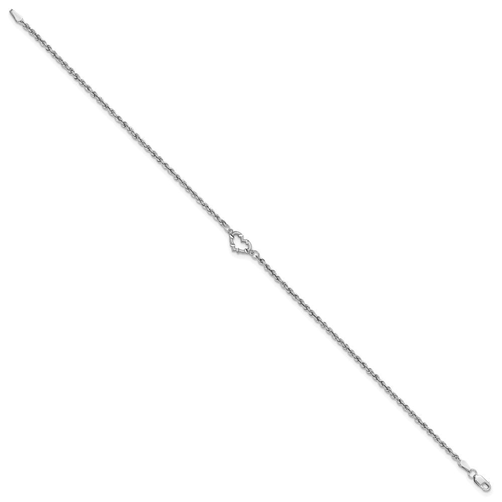 10k White Gold Diamond-cut Rope with Heart 9in Anklet-10ANK153-9