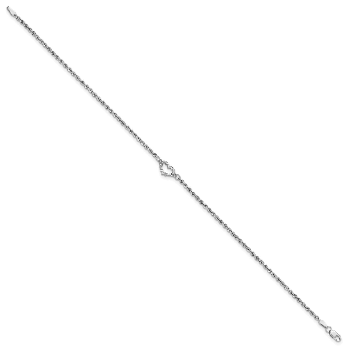 10k White Gold Diamond-cut Hollow Rope with Heart 9in Anklet-10ANK153-9