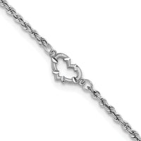 10k White Gold Diamond-cut Hollow Rope with Heart 9in Anklet-10ANK153-9