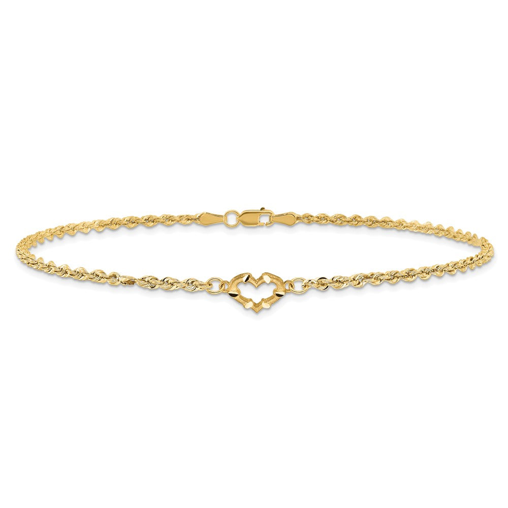 10k Diamond-cut Open Heart Rope Anklet-10ANK154-10