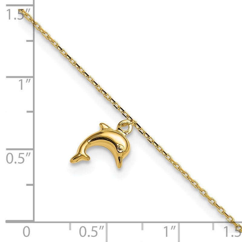 10k Dolphin Charm 9in with 1in Extension Anklet-10ANK231-10