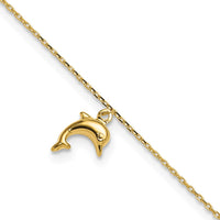 10k Dolphin Charm 9in with 1in Extension Anklet-10ANK231-10