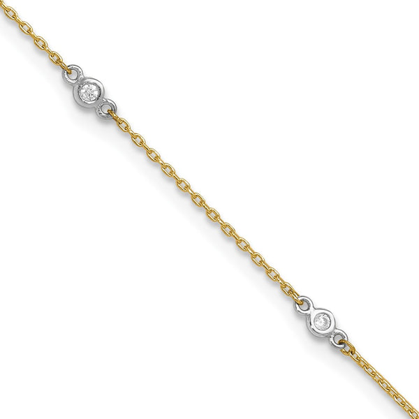 10k Two-tone CZ 9in Plus 1in ext. Anklet-10ANK240-9