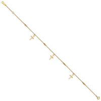 10k Polished and Textured Cross 9in Plus 1in ext. Anklet-10ANK267-9