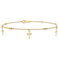 10k Polished and Textured Cross 9in Plus 1in ext. Anklet-10ANK267-9