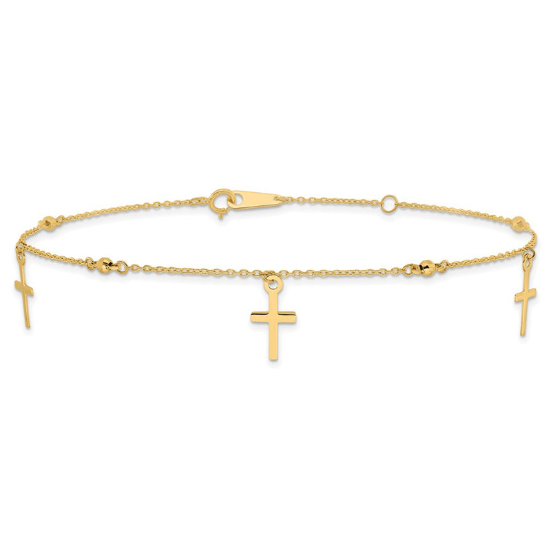 10k Polished and Textured Cross 9in Plus 1in ext. Anklet-10ANK267-9