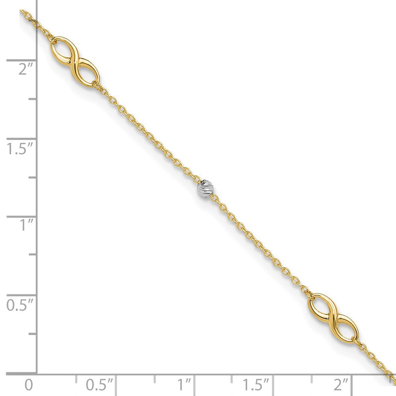 10K Two-Tone Diamond-cut Beads and Infinity 10in Plus 1in ext. Anklet-10ANK301-10