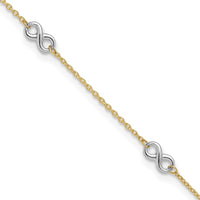 10K Two-tone Polished Infinity 9in Plus 1 in ext. Anklet-10ANK316-9