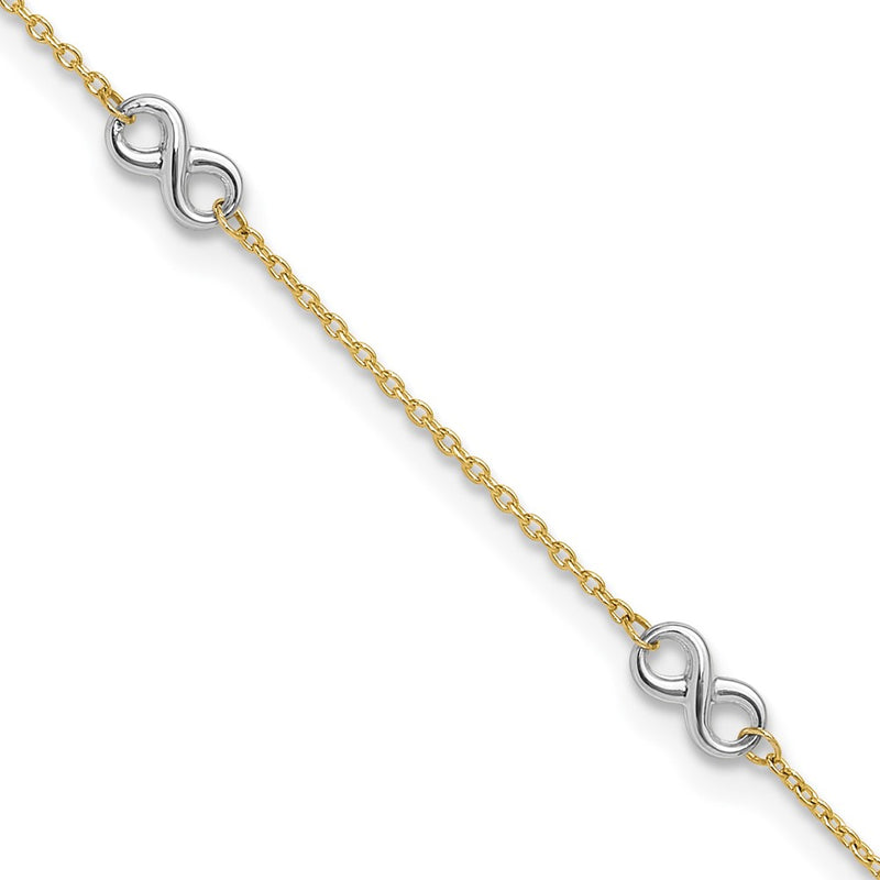 10K Two-tone Polished Infinity 9in Plus 1 in ext. Anklet-10ANK316-9