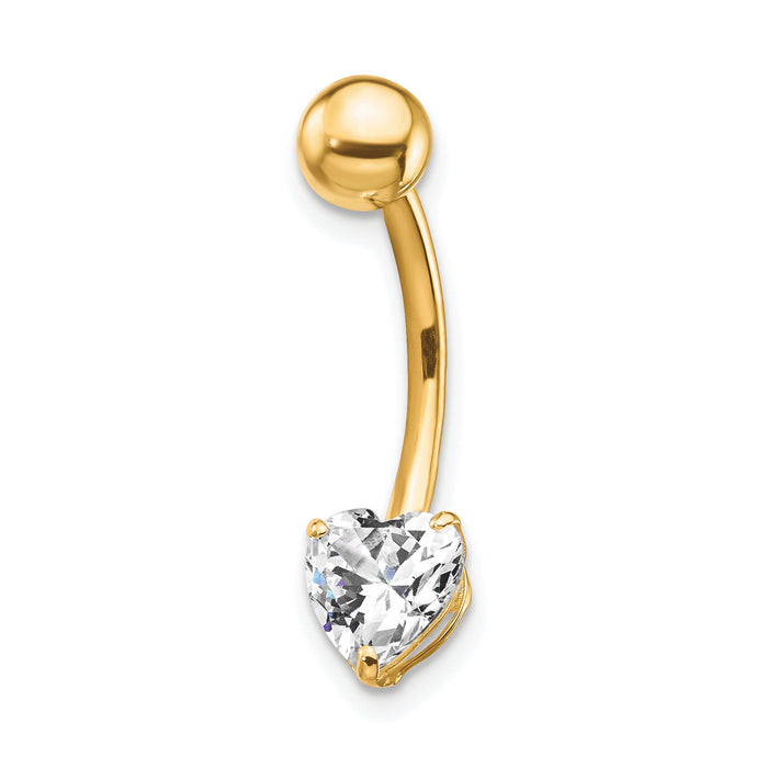 10k W/6X6 CZ Heart Belly Dangle-10BD106