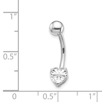 10k White Gold W/6X6 CZ Heart Belly Dangle-10BD107