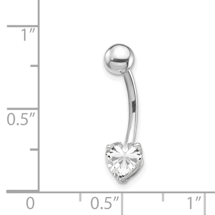 10k White Gold W/6X6 CZ Heart Belly Dangle-10BD107