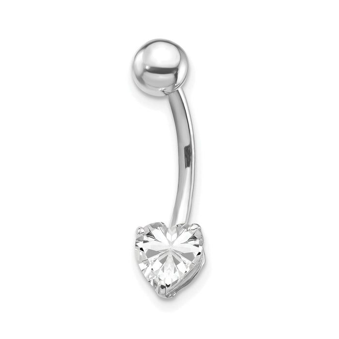 10k White Gold W/6X6 CZ Heart Belly Dangle-10BD107