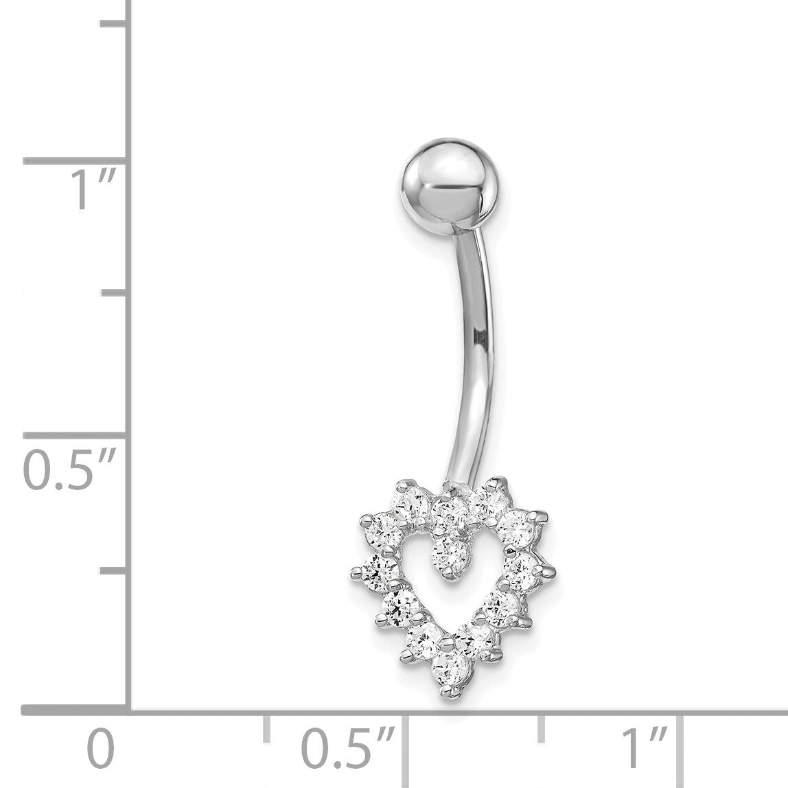 10k White Gold W/Cz Heart Belly Dangle-10BD109