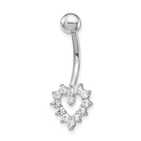 10k White Gold W/Cz Heart Belly Dangle-10BD109