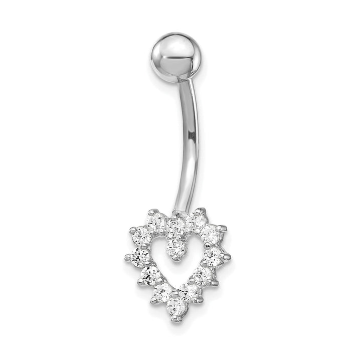 10k White Gold W/Cz Heart Belly Dangle-10BD109