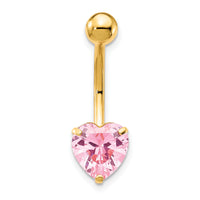 10k W/8Mm Pink Cz Heart Belly Dangle-10BD111