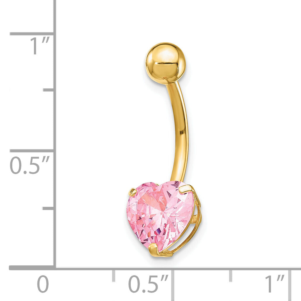 10k W/8Mm Pink Cz Heart Belly Dangle-10BD111