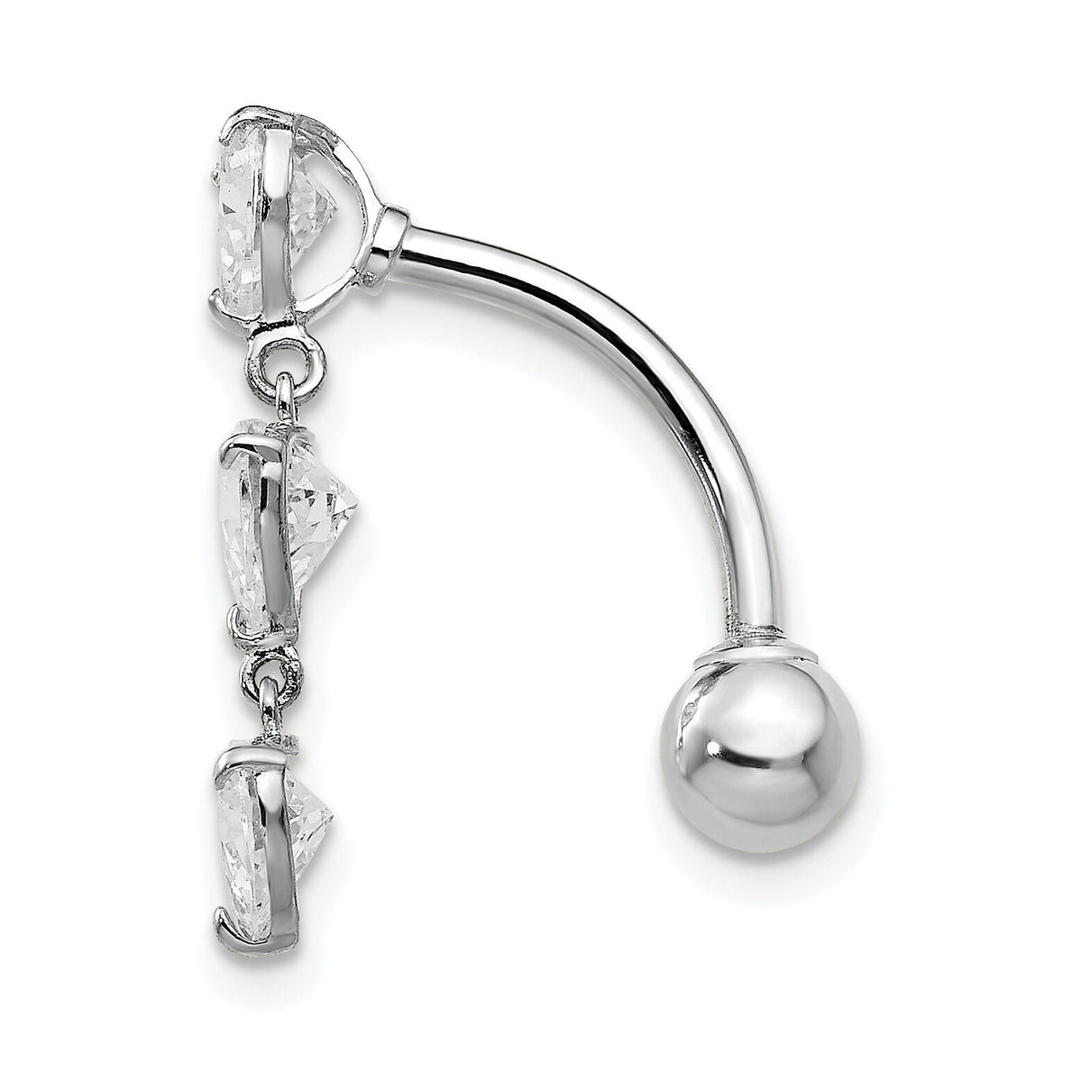 10k White Gold 5mm CZ Heart Belly Dangle-10BD113