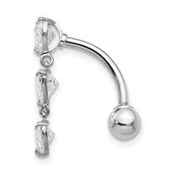 10k White Gold 5mm CZ Heart Belly Dangle-10BD113