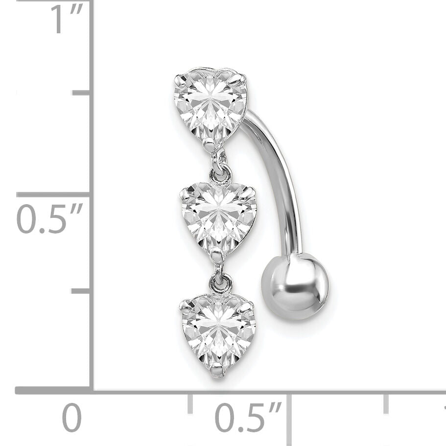 10k White Gold 5mm CZ Heart Belly Dangle-10BD113