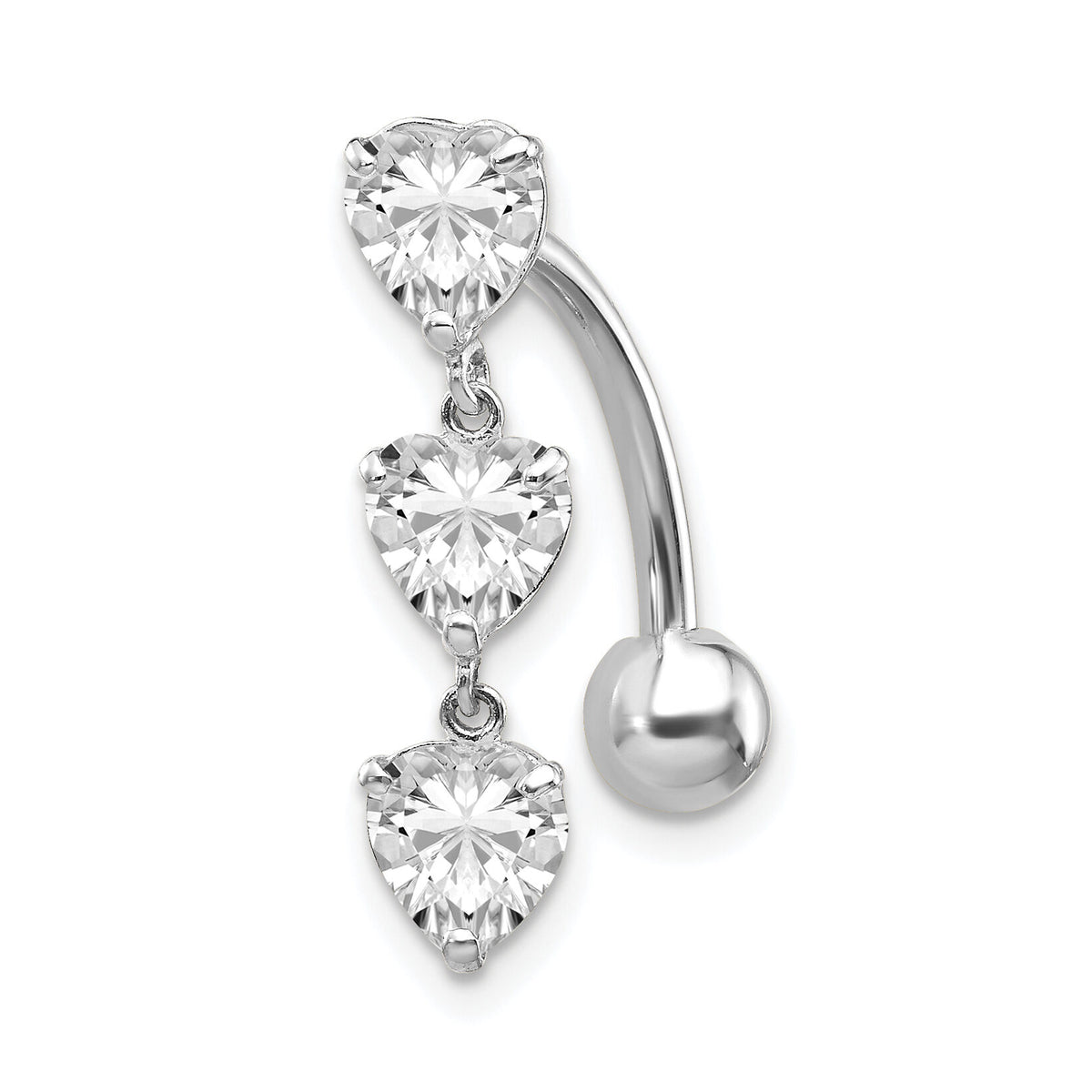 10k White Gold 5mm CZ Heart Belly Dangle-10BD113
