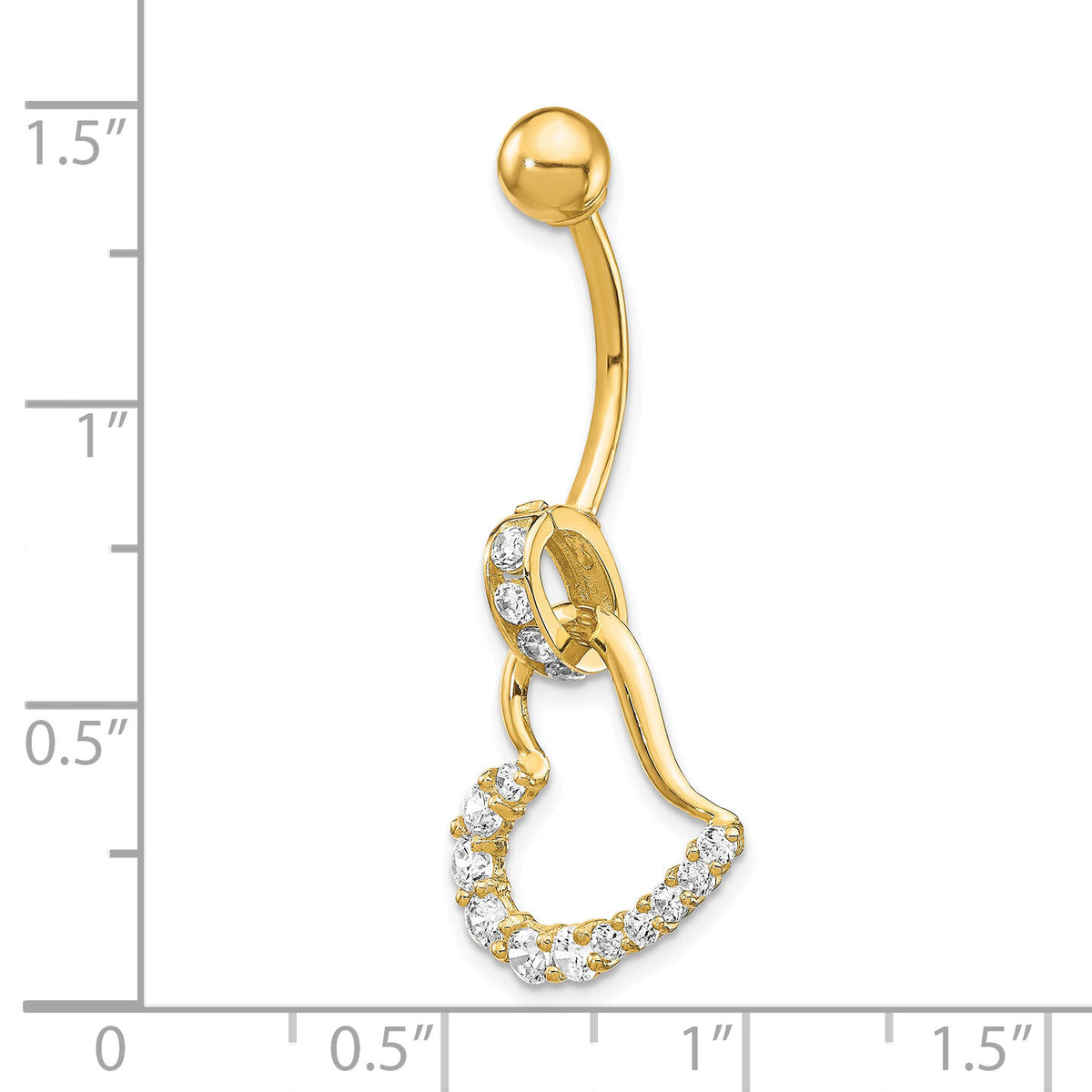 10k W/Cz Huggy Heart Belly Dangle-10BD118
