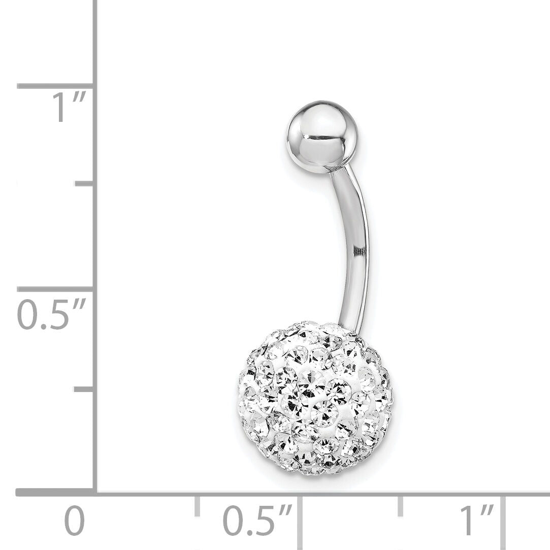 10K White Gold with10mm White Crystal Ball Belly Dangle-10BD120