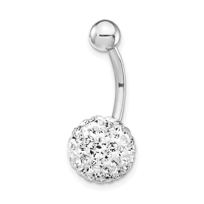 10K White Gold with10mm White Crystal Ball Belly Dangle-10BD120