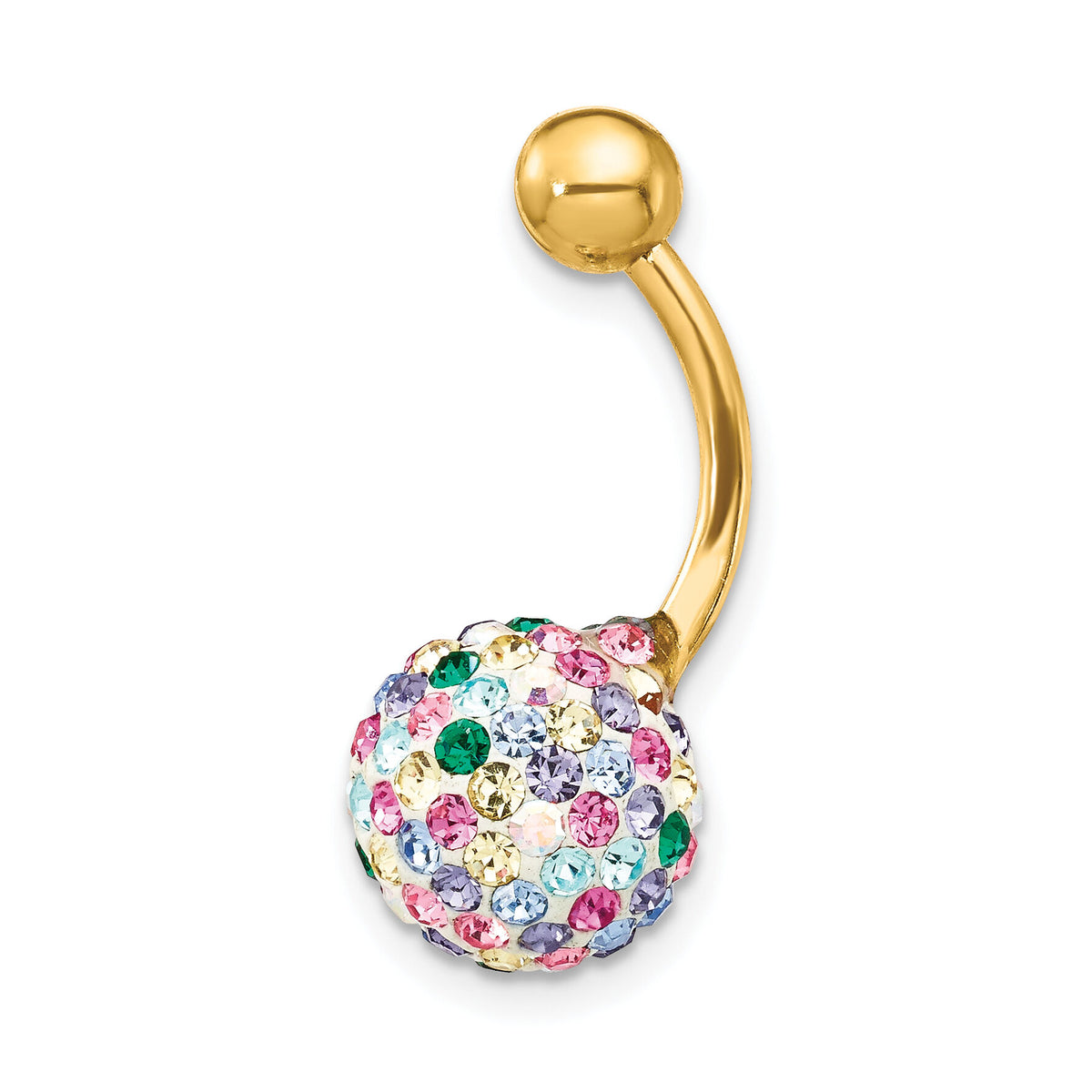 10K with 10mm Multi-Color Crystal Ball Belly Dangle-10BD121
